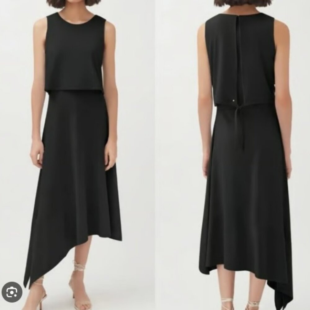 NWT Cuyana Asymmetrical Overlay Dress in black, size S